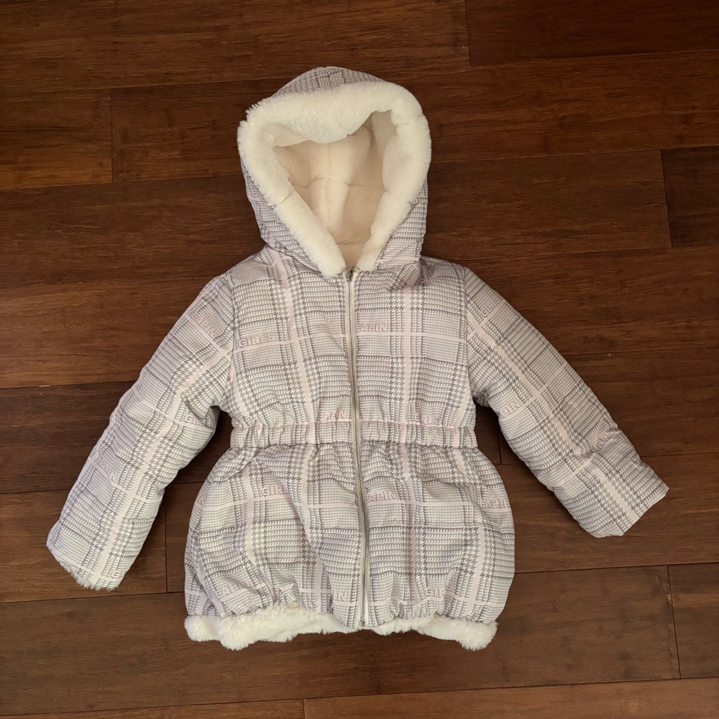 Lapin House Reversible Faux Fur Plaid Hooded Winter Coat Jacket 4